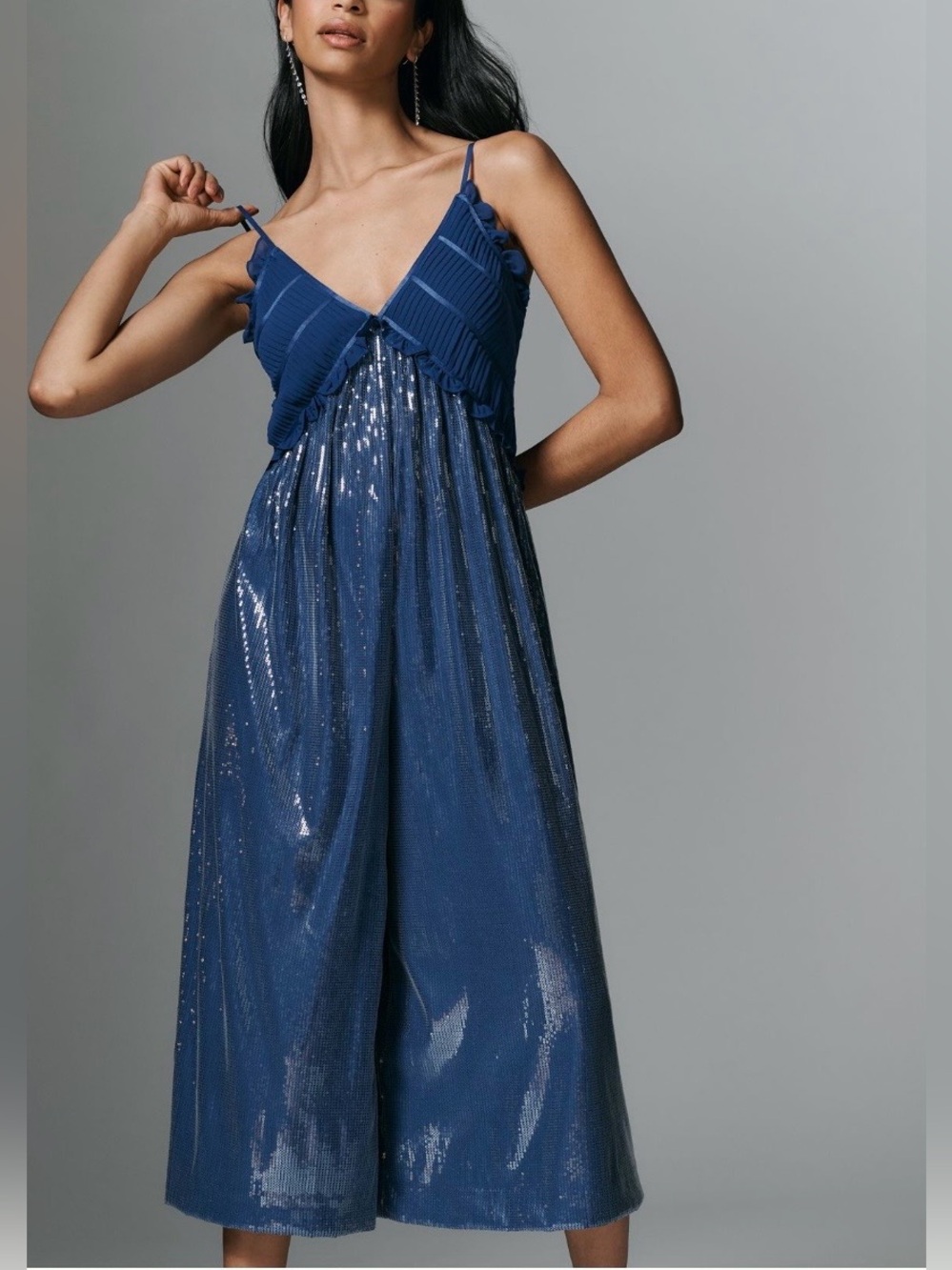 ANTHROPOLOGIE Maeve Fluid Shine Ruffle Crop Jumpsuit
